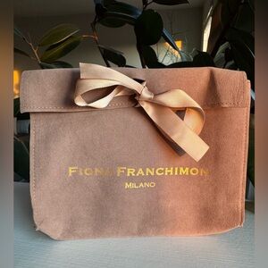 Fiona Franchimon MILANO Taupe Suede Pouch Ribbon-Tied Carryall 5”x7”x1.25” NEW